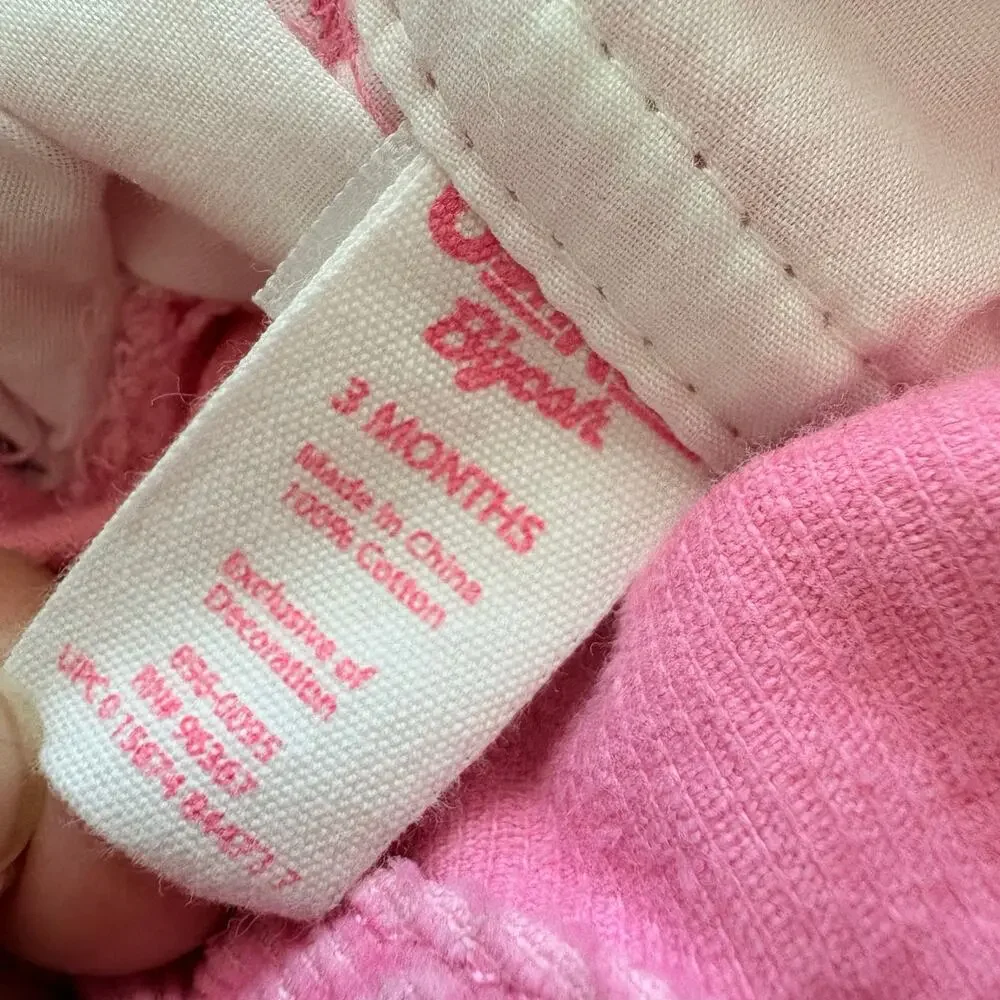 Y2K OshKosh B’gosh Pink Corduroy Baby Overalls Floral Embroidered 3M Barbiecore